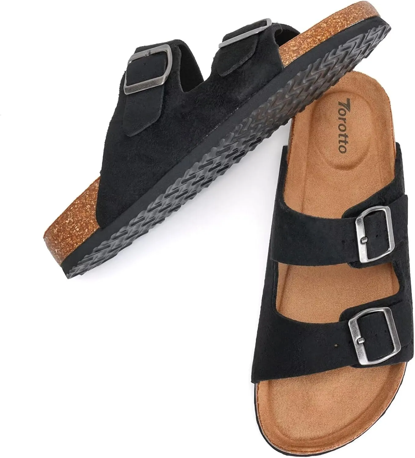 Torotto Womens Slides with Cork Footbed Open Toe Adjustable Webbing Flat Sandals for Walking | Beach | Indoor