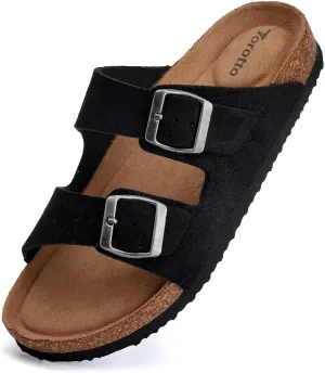 Torotto Womens Slides with Cork Footbed Open Toe Adjustable Webbing Flat Sandals for Walking | Beach | Indoor