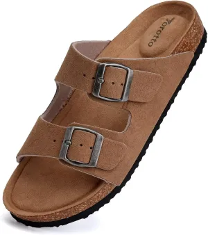 Torotto Womens Slides with Cork Footbed Open Toe Adjustable Webbing Flat Sandals for Walking | Beach | Indoor