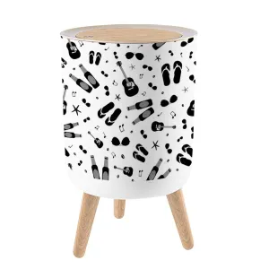 Trash Can with Lid seamless pattern Backdrop acoustic guitars beer bottles flip flops Garbage Can Round Waste Bin Press Cover Dog Proof Wastebasket for Kitchen Bathroom Living Room Nursery 1.8gal