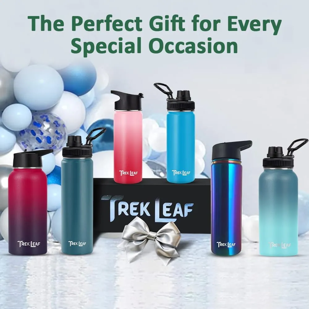 Travel Water Bottle with 3 Lids (Spout, Straw, Flip) Leak Proof, Quality, Vacuum Insulated, Stainless Steel (Hydrangea, 22 oz)