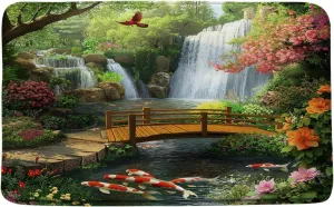 Tropical Bath Mat,Waterfall Forest Lake Jungle Floral Nature Landscape Green Bathroom Kitchen Runner Rug,18x48 Inch