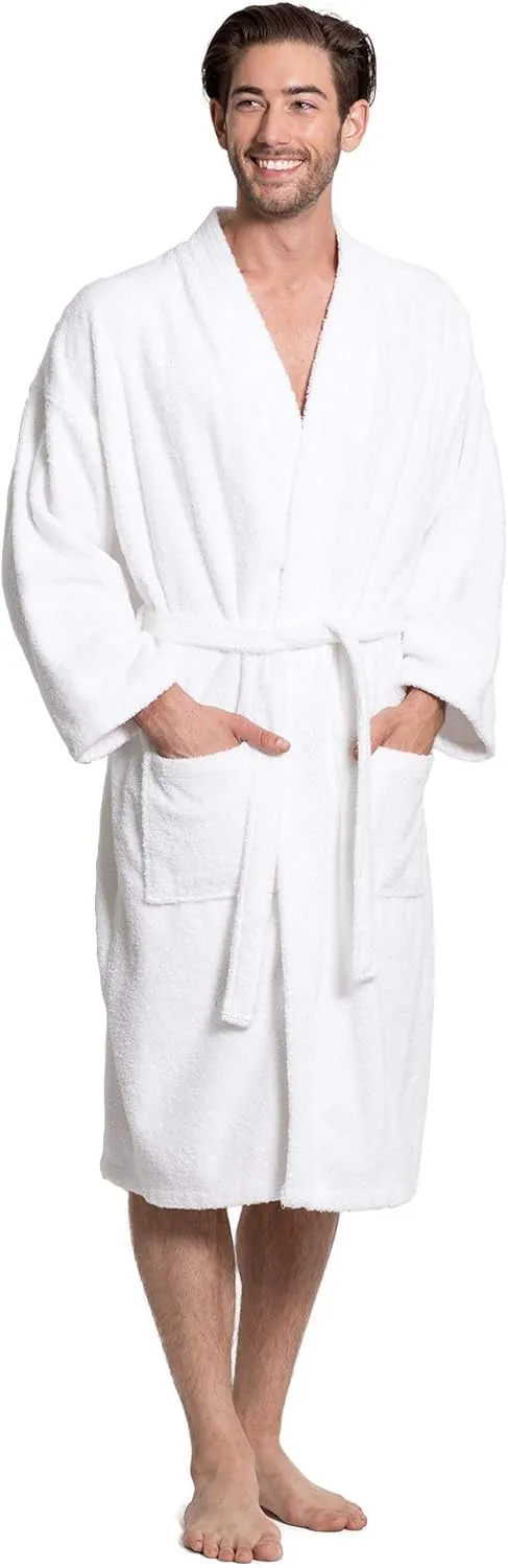 Turkuoise Men's 100% Cotton Turkish Terry Cloth Kimono Collar Soft and Absorbent Bathrobes