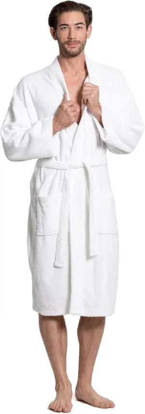 Turkuoise Men's 100% Cotton Turkish Terry Cloth Kimono Collar Soft and Absorbent Bathrobes