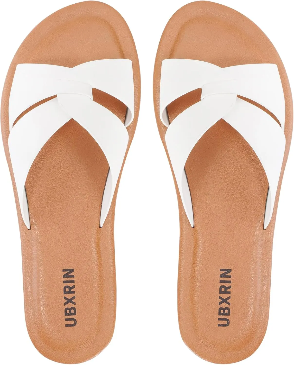 UBXRIN Womens Minimalist Memory Foam Comfortable Slide Sandals Summer Casual Soft Leather Flat Slippers