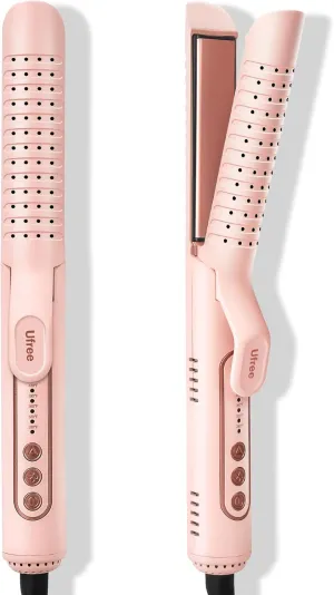 Ufree Airflow Curling Iron, 360° Cool 2 in 1 Flat Iron Hair Straightener & Curler for Lasting Curls, 1.25 Inch Curling Wand, 5 Temps for Long & Short Hair, Women Gifts, Anti-Scald