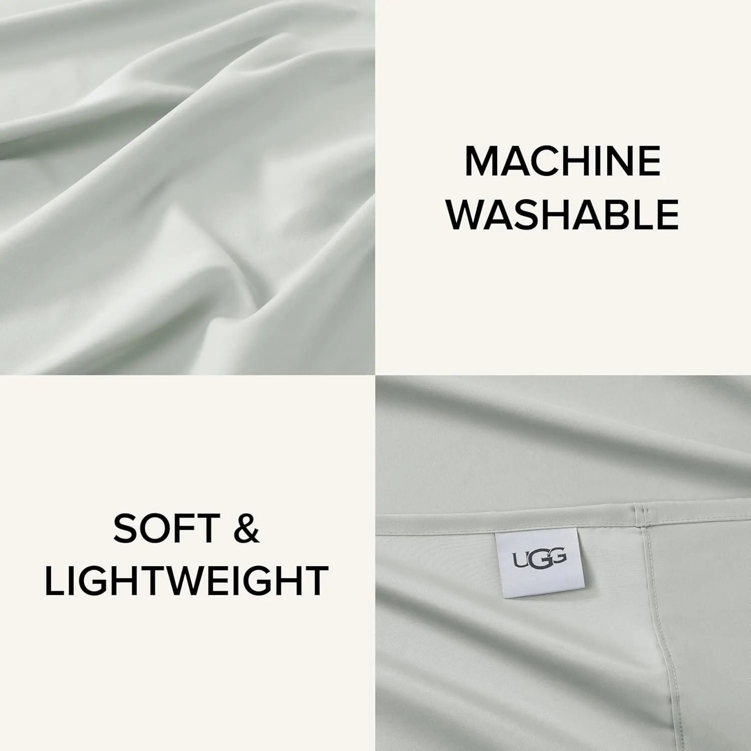 UGG Hedi Queen Sheet Set 4-Piece Luxury Cooling Sheets Deep Pockets Premium Bedding with 2 Pillow Shams Hypoallergenic Machine Washable Soft Lightweight Bed Set for Bedroom, Queen, Mineral Green