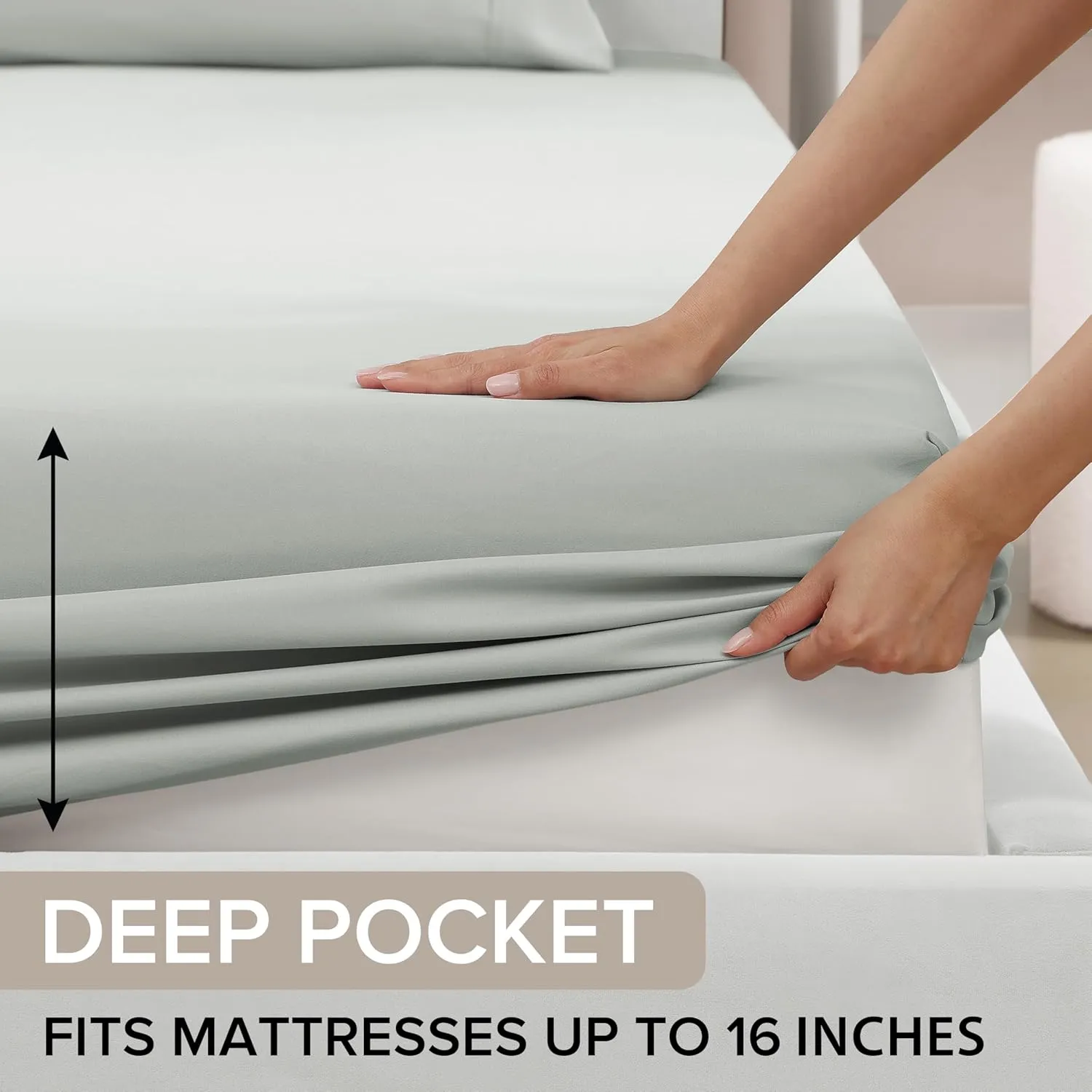 UGG Hedi Queen Sheet Set 4-Piece Luxury Cooling Sheets Deep Pockets Premium Bedding with 2 Pillow Shams Hypoallergenic Machine Washable Soft Lightweight Bed Set for Bedroom, Queen, Mineral Green