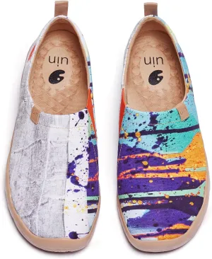 UIN Men's Casual Walking Travel Shoes Slip On Canvas Loafers Lightweight Comfort Air Painted Fashion Sneaker Splatter (10.5)