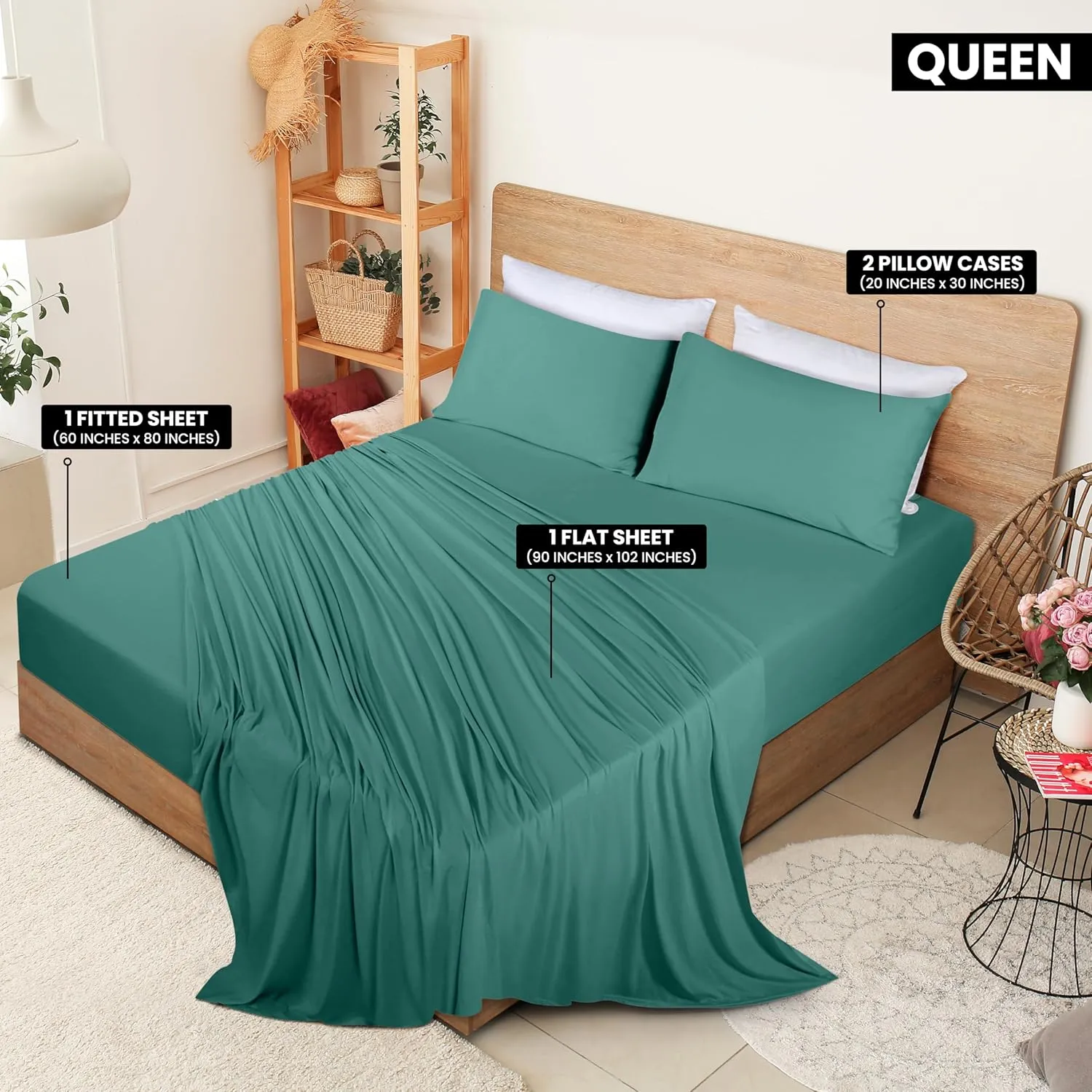 Utopia Bedding Queen Jersey Sheet Set - 4 Piece Set, Cotton Jersey, Soft Stretchy Sheets (Queen, Green)