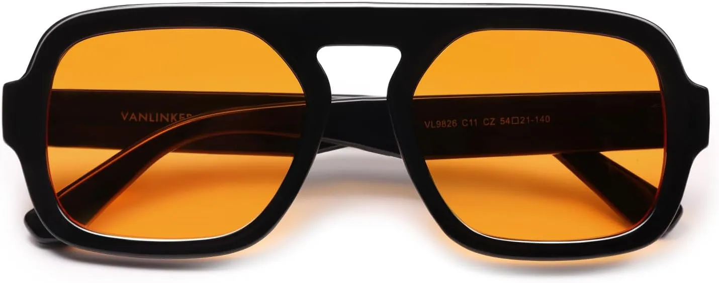 VANLINKER Retro Square Aviator Sunglasses for Women Men 70s Vintage Style Trendy Flat Top Rectangle Sun Glasses VL9826