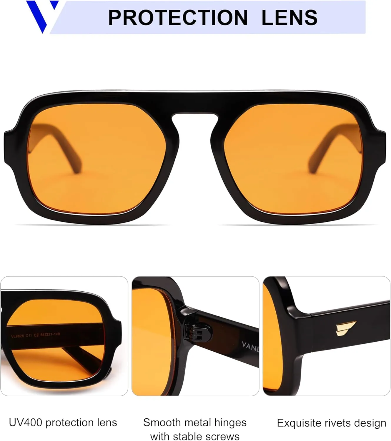VANLINKER Retro Square Aviator Sunglasses for Women Men 70s Vintage Style Trendy Flat Top Rectangle Sun Glasses VL9826
