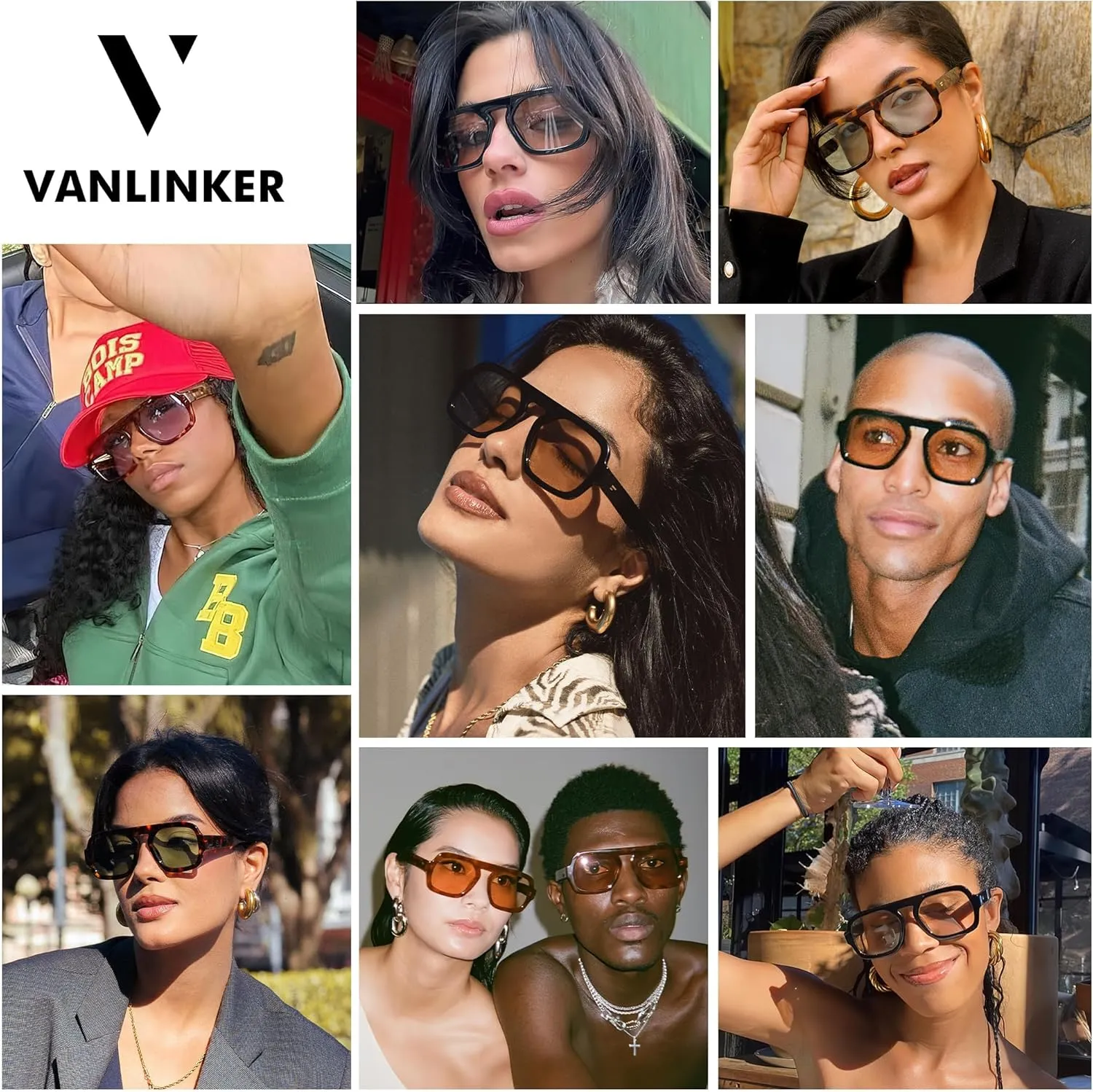 VANLINKER Retro Square Aviator Sunglasses for Women Men 70s Vintage Style Trendy Flat Top Rectangle Sun Glasses VL9826