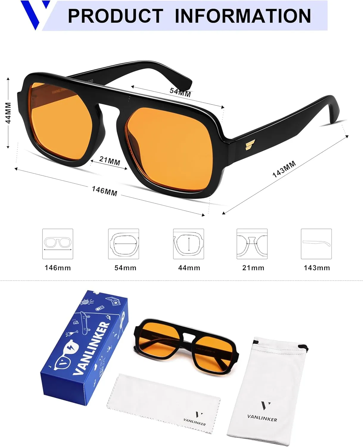 VANLINKER Retro Square Aviator Sunglasses for Women Men 70s Vintage Style Trendy Flat Top Rectangle Sun Glasses VL9826