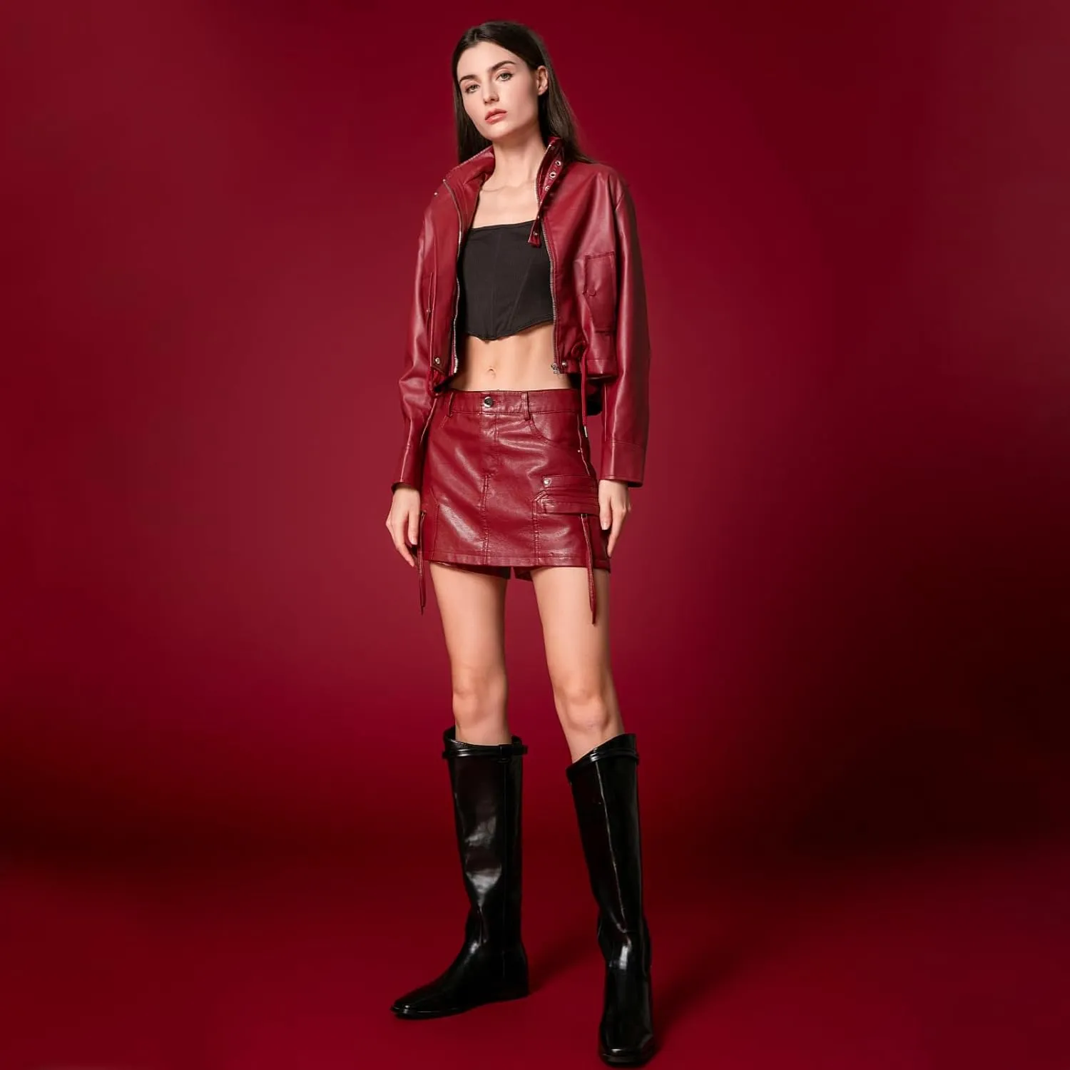 Vaslemuse Women Flat Knee High Boots Square Toe Long Tall Boots Block Low Heel Fall Knee Boots with Back Zips