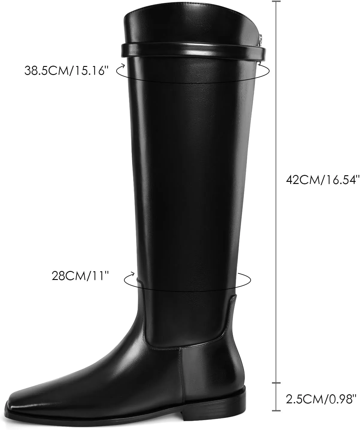 Vaslemuse Women Flat Knee High Boots Square Toe Long Tall Boots Block Low Heel Fall Knee Boots with Back Zips