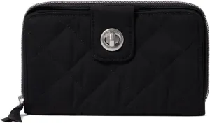 Vera Bradley Women's Performance Twill Turnlock Wallet With RFID Protection, Black, One Size