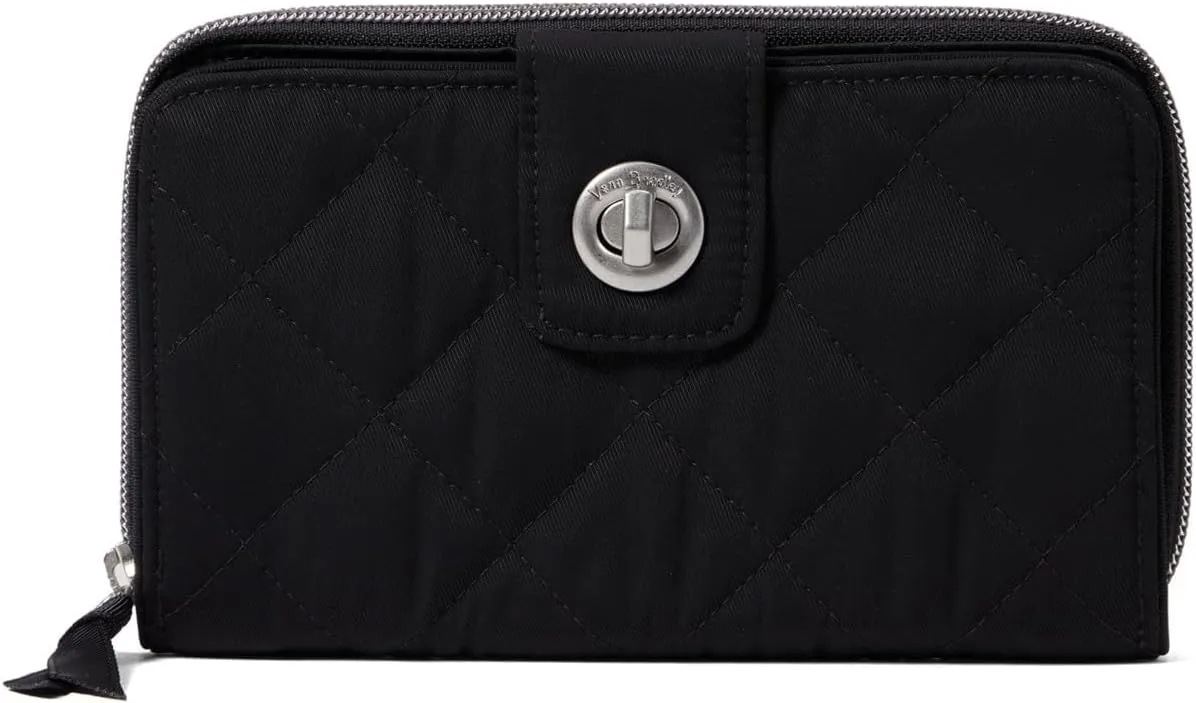 Vera Bradley Women's Performance Twill Turnlock Wallet With RFID Protection, Black, One Size