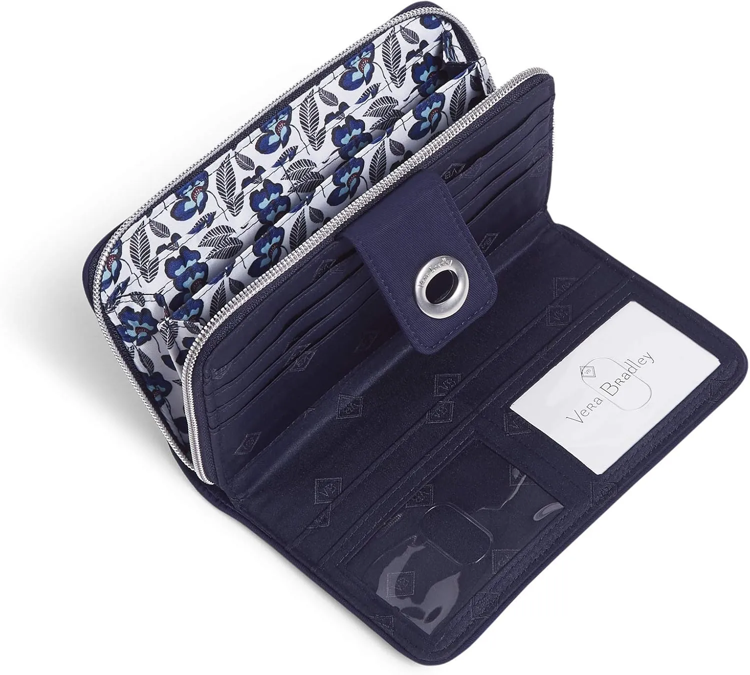 Vera Bradley Women's Performance Twill Turnlock Wallet With RFID Protection, Classic Navy, One Size