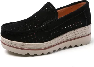 Veroders Women's Suede Wedge Loafers Slip-On Comfortable Penny Loafers Thick Soft Platform Shoes Business Work Walking