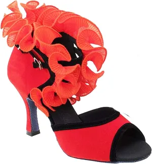 Very Fine Women's Ballroom Dance Shoes Tango Wedding Salsa Dance Shoes Ruffle Red Velvet Sera7013EB Comfortable Dance Shoes 3" Heel 8 M US [Bundle of 5]
