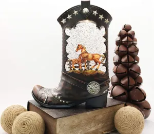 Victory Creative Elegant Illumination Horses Water Globe Boot 10.25" Snow Globe Glitter Spinner Battery Operated Timer & USB Light Up Water Globe Home Decor