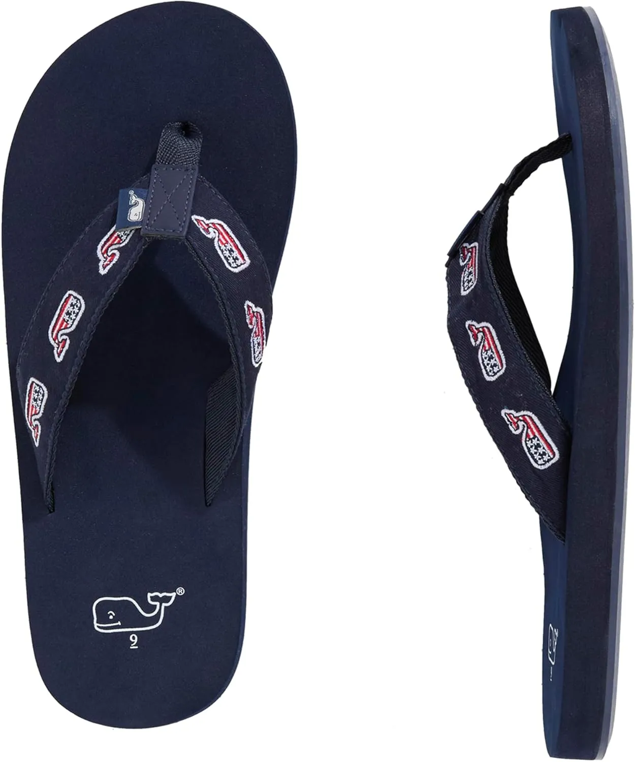 vineyard vines Men's Embroidered Flag Whale Foam Flip Flop