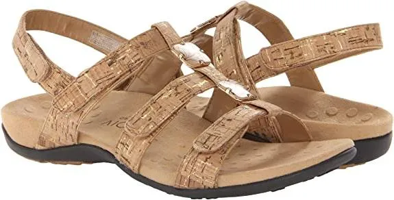 Vionic Women Rest Amber Adjustable Backstrap Sandal Ortho Arch Support Gold Cork