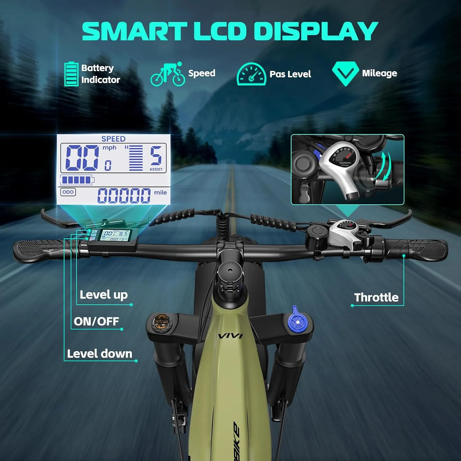 Vivi ACE01 Electric Bike for Adults, 26" x 4.0 Fat Tire Ebike, 1475W Peak Motor Torque Sensor Electric Mountain Bike, 25MPH Electric Bicycle with 48V 15AH Battery, Hydraulic Brake, UL 2849 Certified