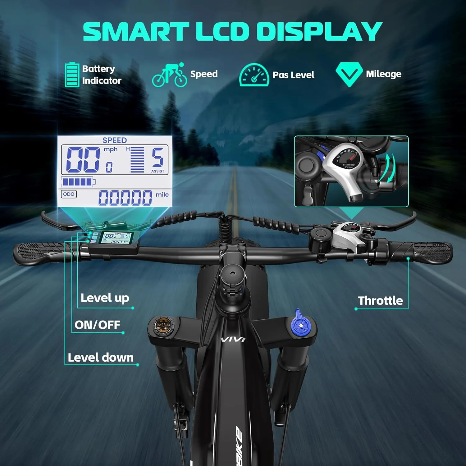 Vivi ACE01 Electric Bike for Adults, 26" x 4.0 Fat Tire Ebike, 1475W Peak Motor Torque Sensor Electric Mountain Bike, 25MPH Electric Bicycle with 48V 15AH Battery, Hydraulic Brake, UL 2849 Certified