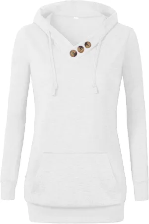 VOIANLIMO Women's Sweatshirts Long Sleeve Button V-Neck Pockets Pullover Hoodies
