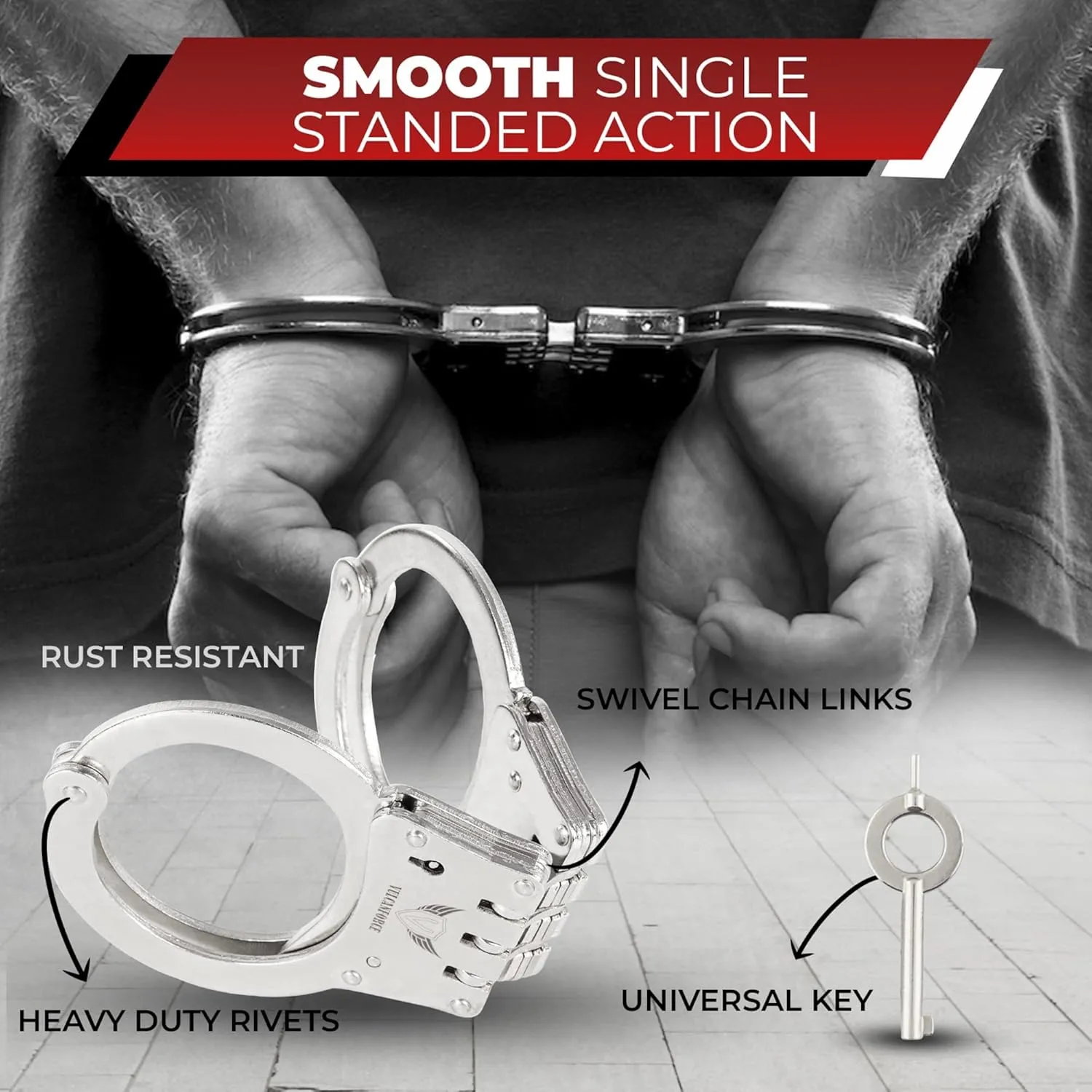 vulcanforce Professional Grade Steel Hinged Handcuffs – Double Locking Tactical Handcuff with 2 Keys – Extra Sturdy, Used by Various Law Enforcement & Police Departments Worldwide