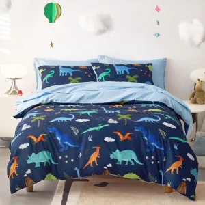 Wake In Cloud - Dinosaur Bedding Set for Boys, Cute Colorful Dinosaur Soft Lightweight Comforter Set with Sheets, 5 Pieces Kids Bed in a Bag, Navy Blue, Twin Size