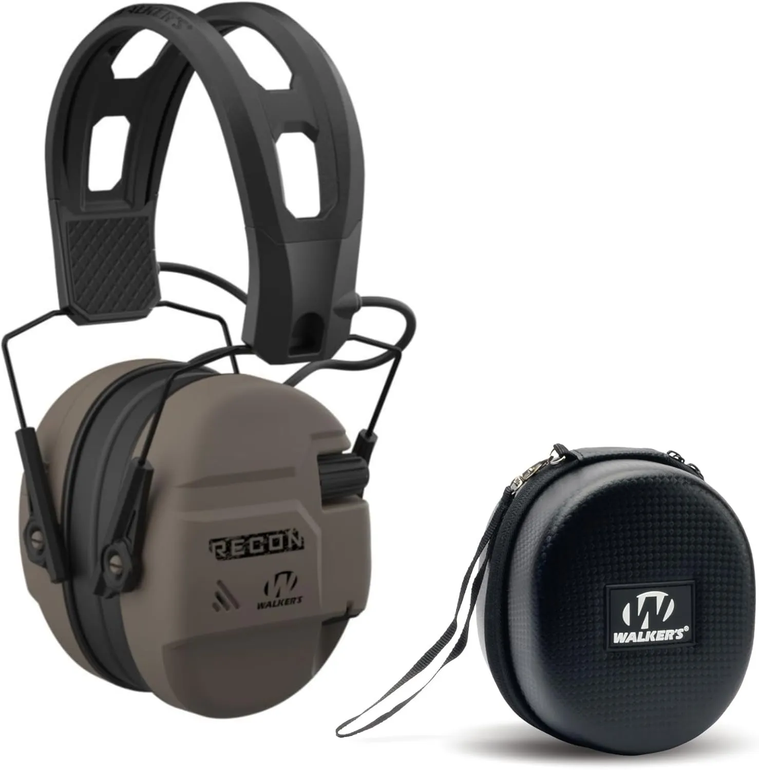 Walker's Recon Low-Profile Digital Electronic Muff with SAC Technology and NRR 26 (Flat Dark Earth) Bundle Hearing Protection Case (2 Items)