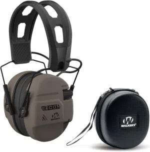 Walker's Recon Low-Profile Digital Electronic Muff with SAC Technology and NRR 26 (Flat Dark Earth) Bundle Hearing Protection Case (2 Items)