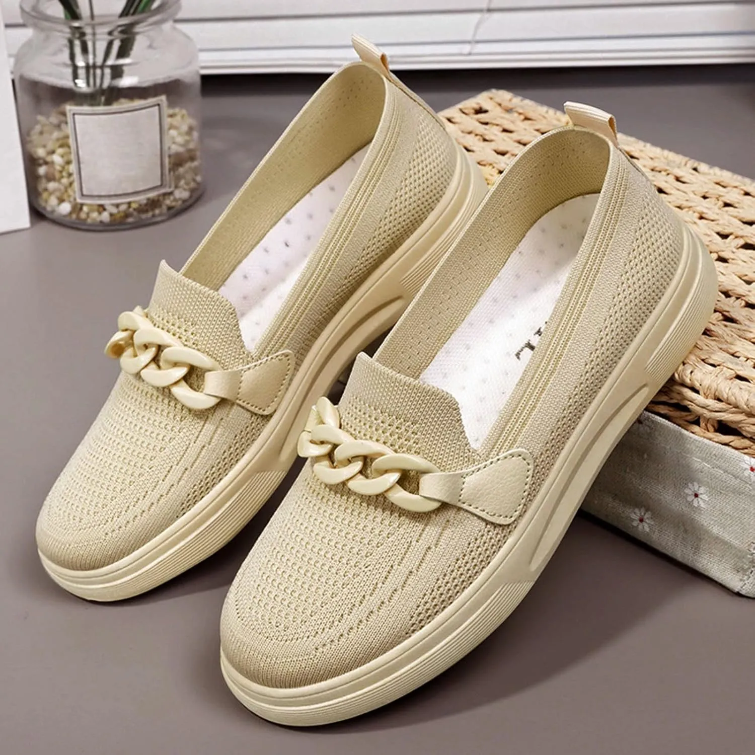 Walking Shoes for Women Flat Loafers Knitted Mesh Breathable Lightweight Walking Loafers Soft Sneakers Sole Casual Daily Shoes