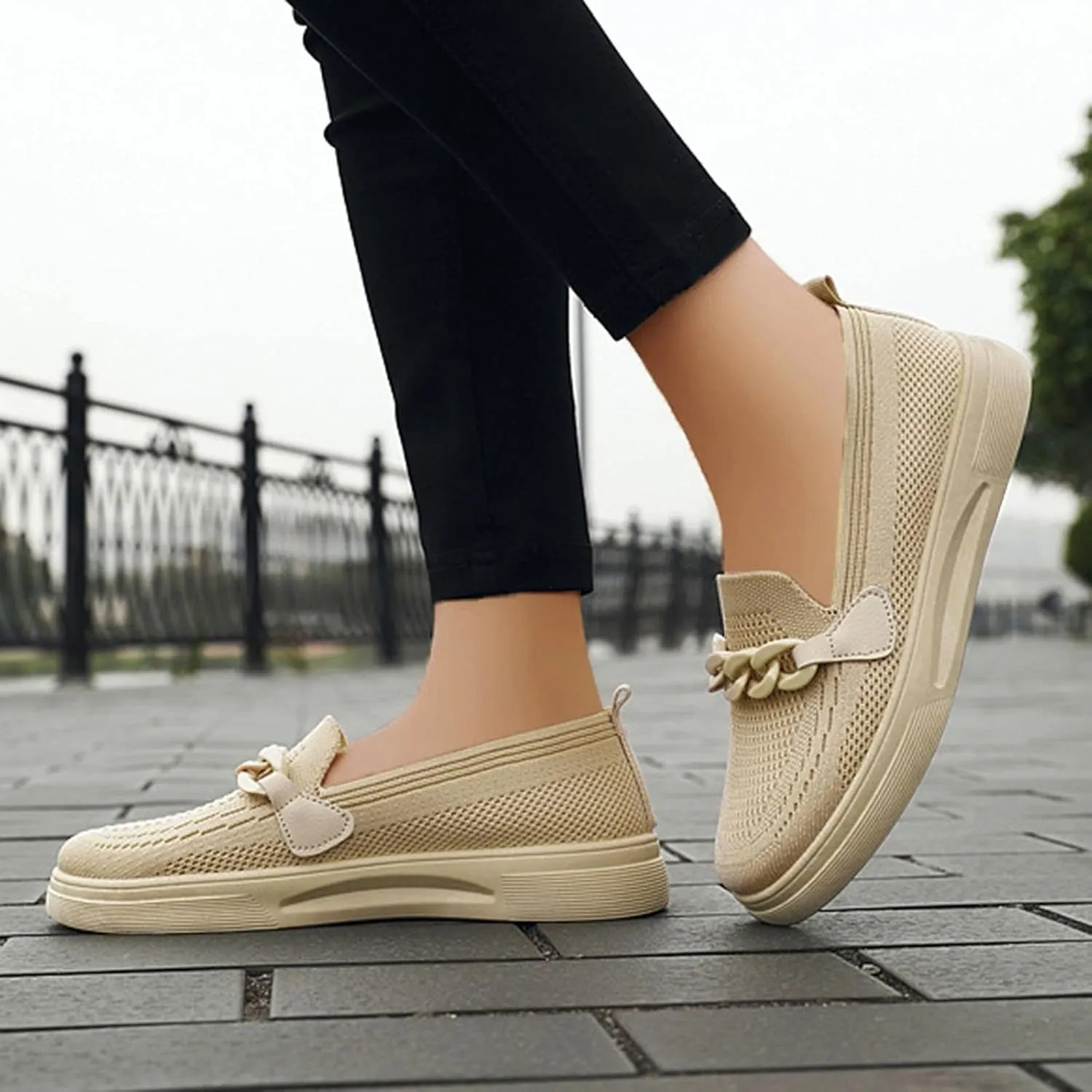 Walking Shoes for Women Flat Loafers Knitted Mesh Breathable Lightweight Walking Loafers Soft Sneakers Sole Casual Daily Shoes