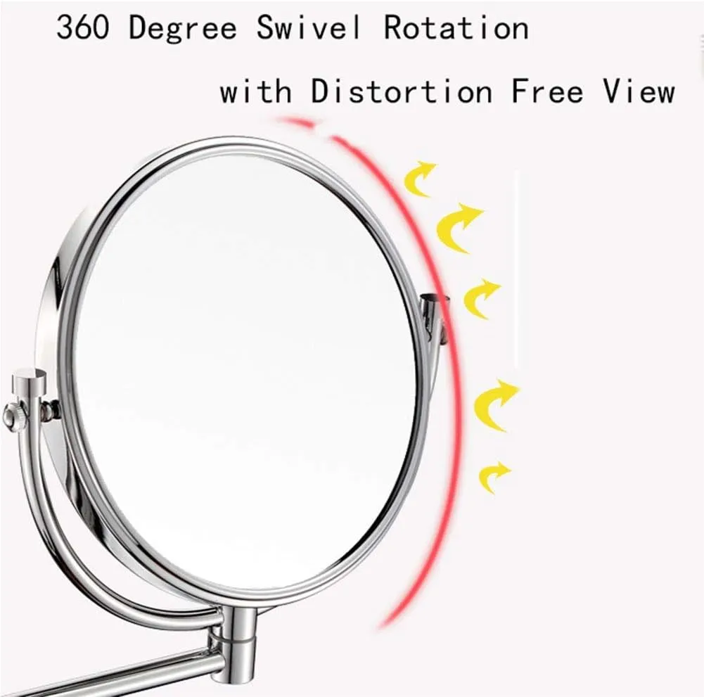 Wall Mounted Makeup Mirror with Magnification, 8 Inch Double Sided Vanity Magnifying Vanity Mirror, Two-Sided Extendable, 360 Degree Swivel, No Light, for Bathroom Vanity, Round Shape ( Size : 7x )