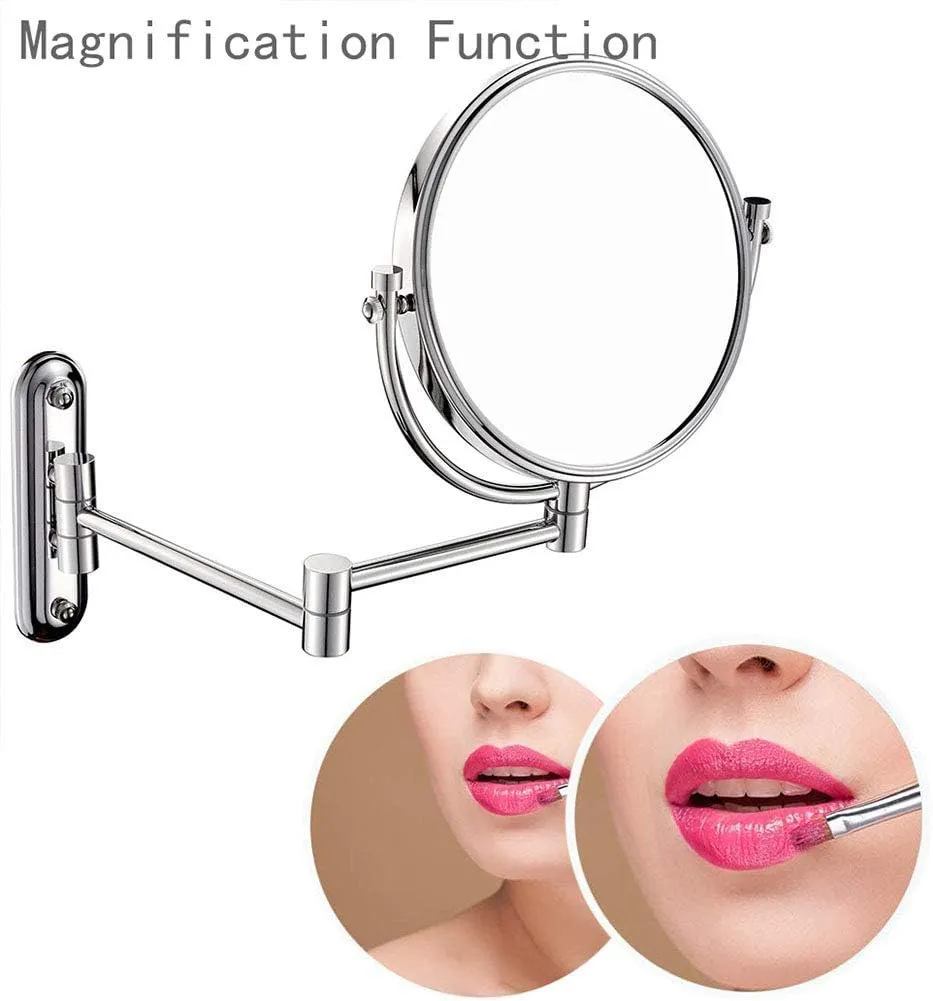 Wall Mounted Makeup Mirror with Magnification, 8 Inch Double Sided Vanity Magnifying Vanity Mirror, Two-Sided Extendable, 360 Degree Swivel, No Light, for Bathroom Vanity, Round Shape ( Size : 7x )