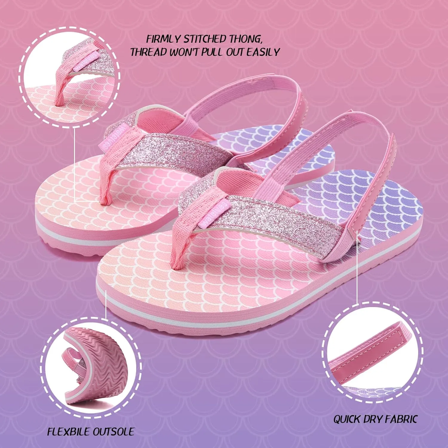 WateLves Girls & Boys Kids Flip Flop summer Slide Sandals Slip on Suitable for Bath Shower Beach pool (Little Kid/Big Kid)