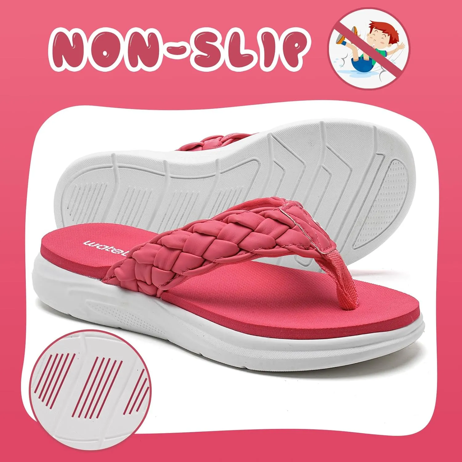 WateLves Girls Flip Flops Non-Slip Casual Thong Sandals Summer Sandal Shoes for Beach Swim Pool (Little Kid/Big Kid)