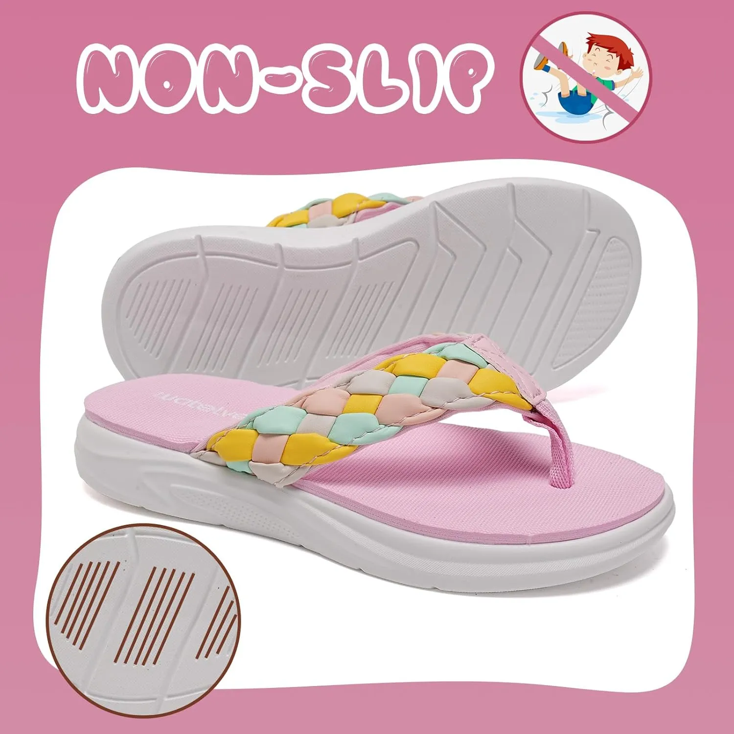 WateLves Girls Flip Flops Non-Slip Casual Thong Sandals Summer Sandal Shoes for Beach Swim Pool (Little Kid/Big Kid)