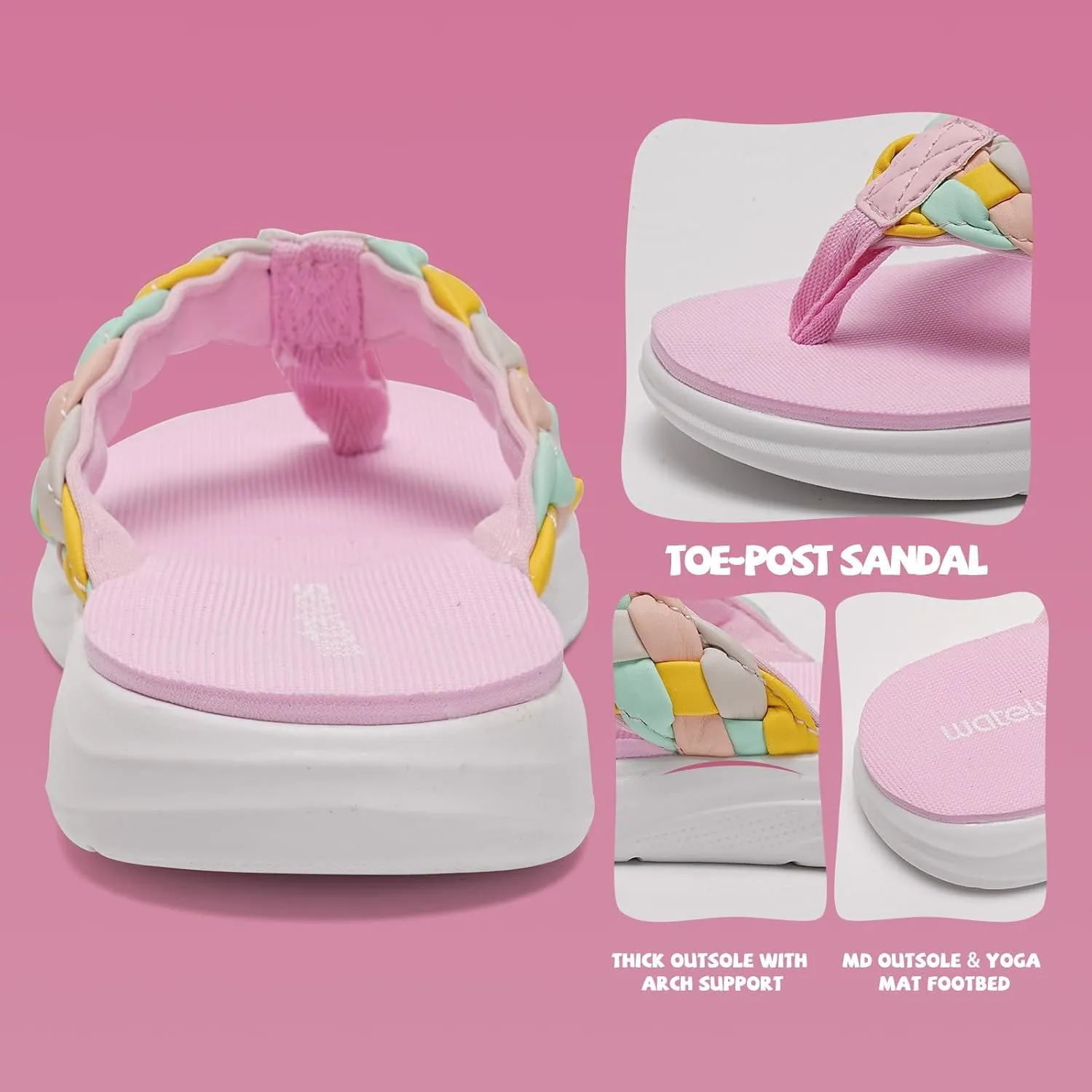 WateLves Girls Flip Flops Non-Slip Casual Thong Sandals Summer Sandal Shoes for Beach Swim Pool (Little Kid/Big Kid)