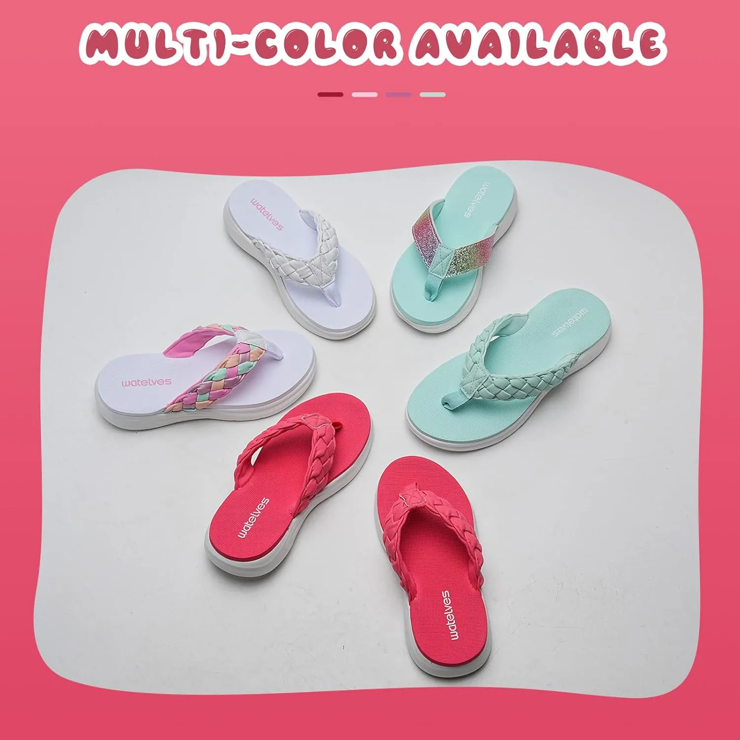 WateLves Girls Flip Flops Non-Slip Casual Thong Sandals Summer Sandal Shoes for Beach Swim Pool (Little Kid/Big Kid)
