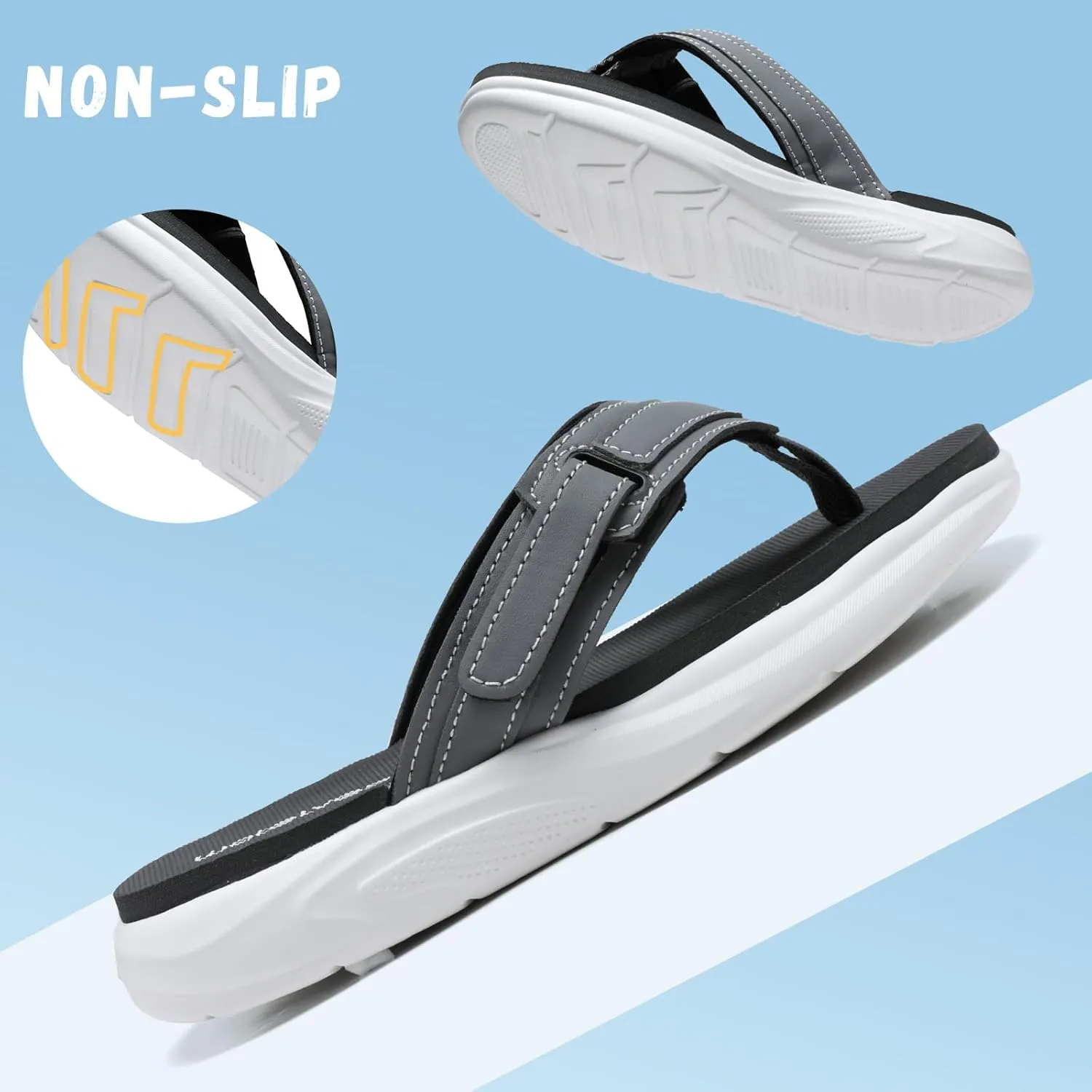 WateLves Kids Flip Flops Boys Girls Adjustable Hook and Loop Sandals Non-Slip Summer Sandal Shoes for Beach Swim Pool (Little Kid/Big Kid)