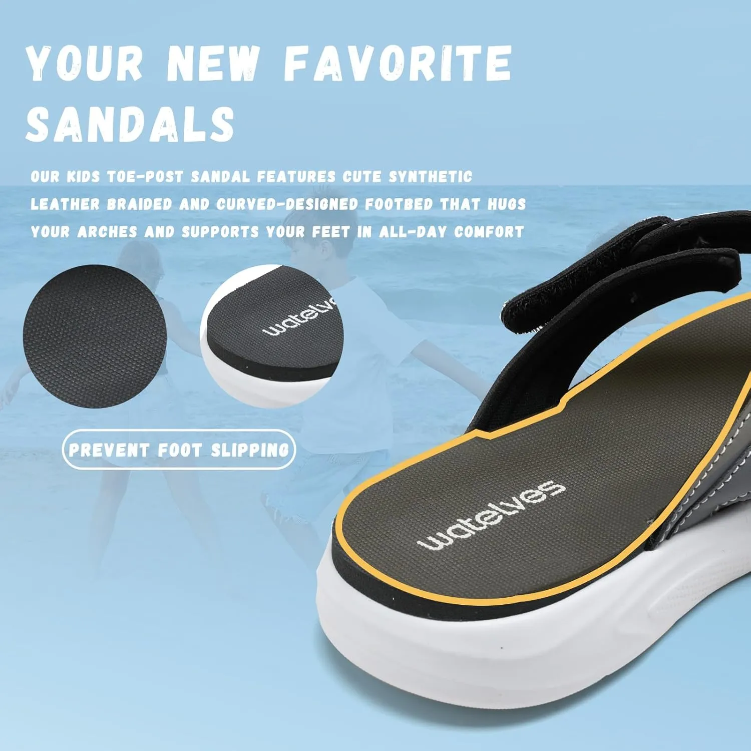 WateLves Kids Flip Flops Boys Girls Adjustable Hook and Loop Sandals Non-Slip Summer Sandal Shoes for Beach Swim Pool (Little Kid/Big Kid)