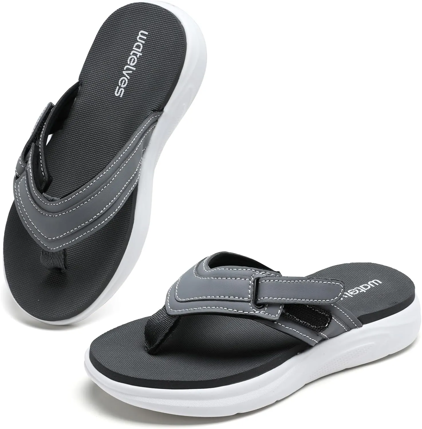 WateLves Kids Flip Flops Boys Girls Adjustable Hook and Loop Sandals Non-Slip Summer Sandal Shoes for Beach Swim Pool (Little Kid/Big Kid)