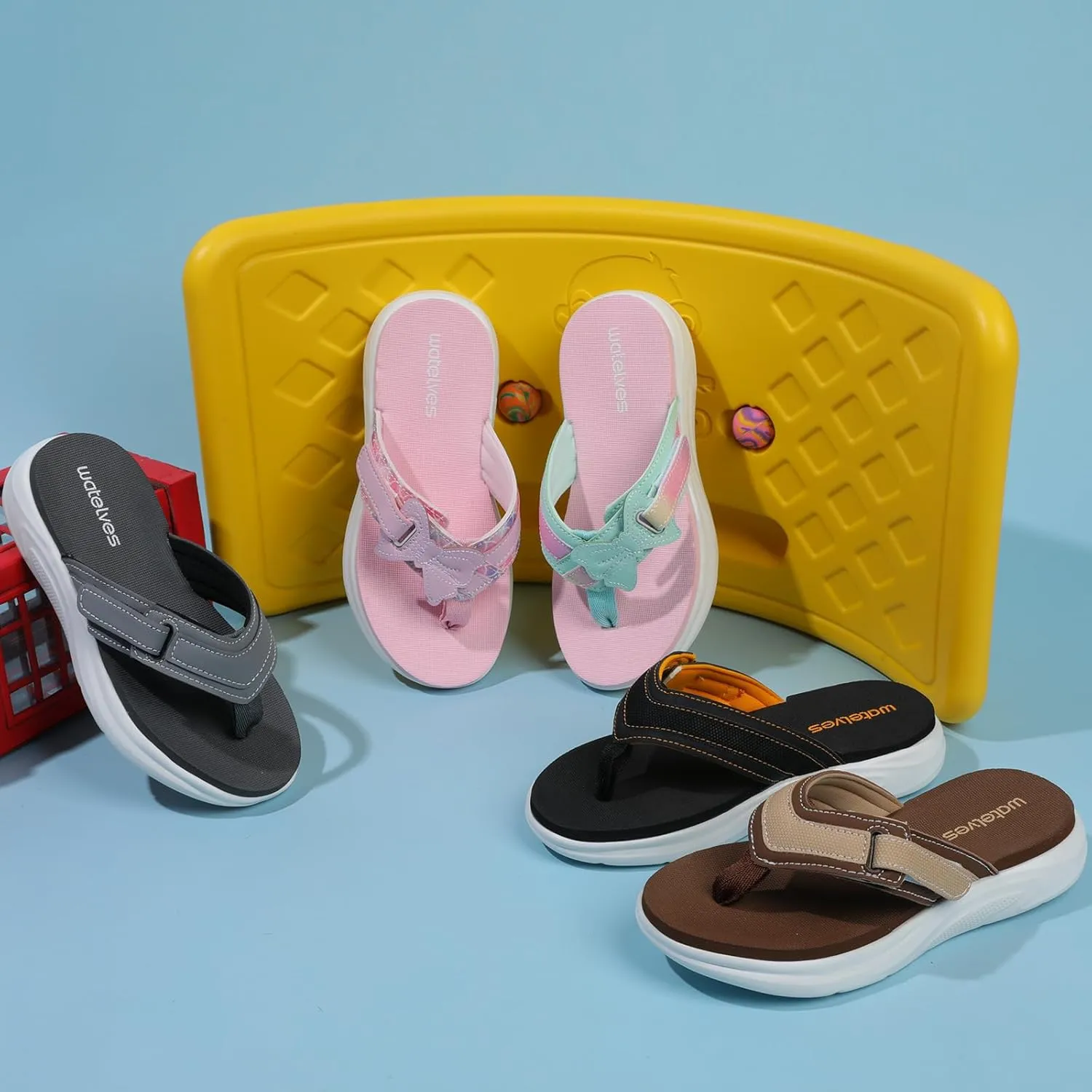 WateLves Kids Flip Flops Boys Girls Adjustable Hook and Loop Sandals Non-Slip Summer Sandal Shoes for Beach Swim Pool (Little Kid/Big Kid)