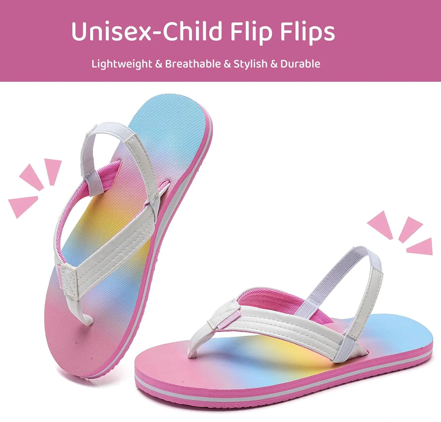 WateLves Toddler Flip Flops Girls Boys Sandals Shoes Kids Slip on Summer Sandals for Bath Shower Beach Pool (Toddler/Little Kid/Big Kid)
