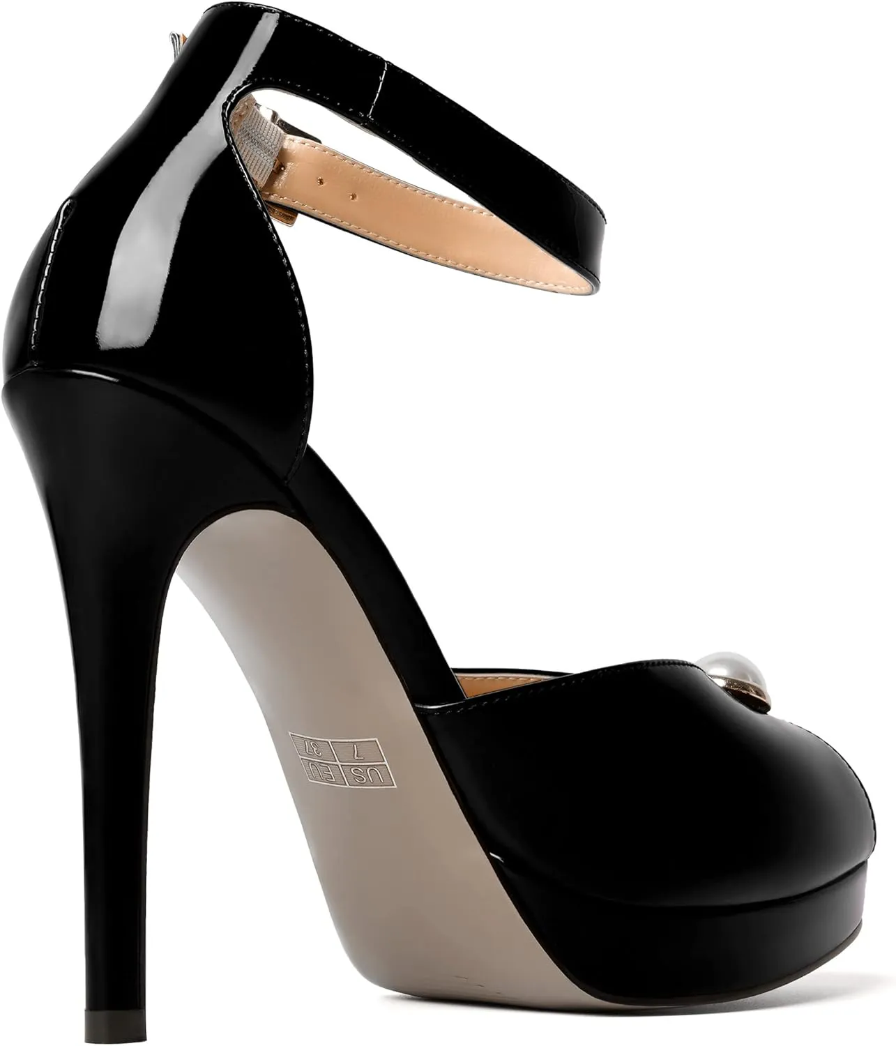 WAYDERNS Womens Dress Patent Buckle Ankle Strap Wedding Peep Toe Platform Stiletto High Heel Pumps Shoes 4.7 Inch